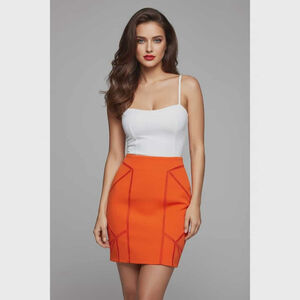 H&M Orange Lasercut High Waist Bodycon Pencil Midi Skirt Size Small